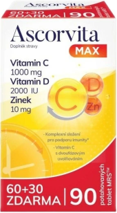 Doplněk stravy Vitamín C + D3 a zinek Ascorvita MAX