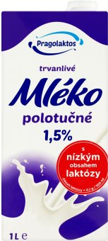 Mléko trvanlivé bez laktózy Pragolaktos  - 1,5% polotučné