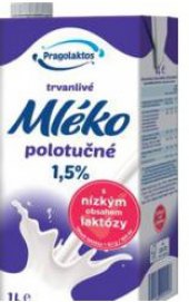 Mléko trvanlivé bez laktózy Pragolaktos  - 1,5% polotučné