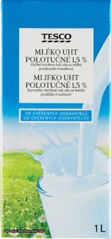 Mléko trvanlivé Tesco - 1,5% polotučné Mléko trvanlivé Tesco - 1,5% polotučné