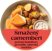 Smažený Camembert s pečenými bramborami grenaille Cibule Bistro