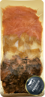 Uzený halibut, uzený losos, marinovaný losos Fjord