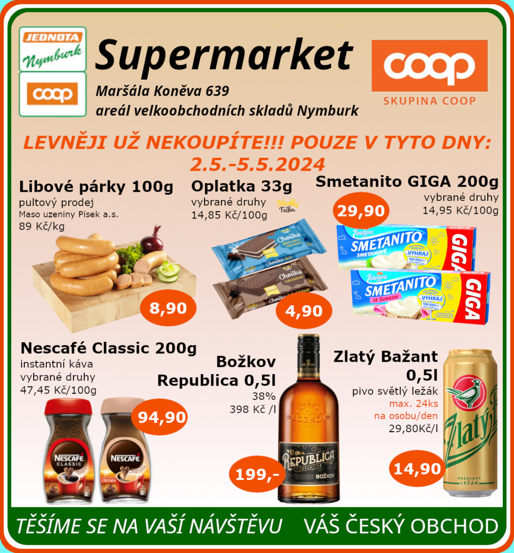Leták COOP Jednota Nymburk Supermarket leták - strana 1