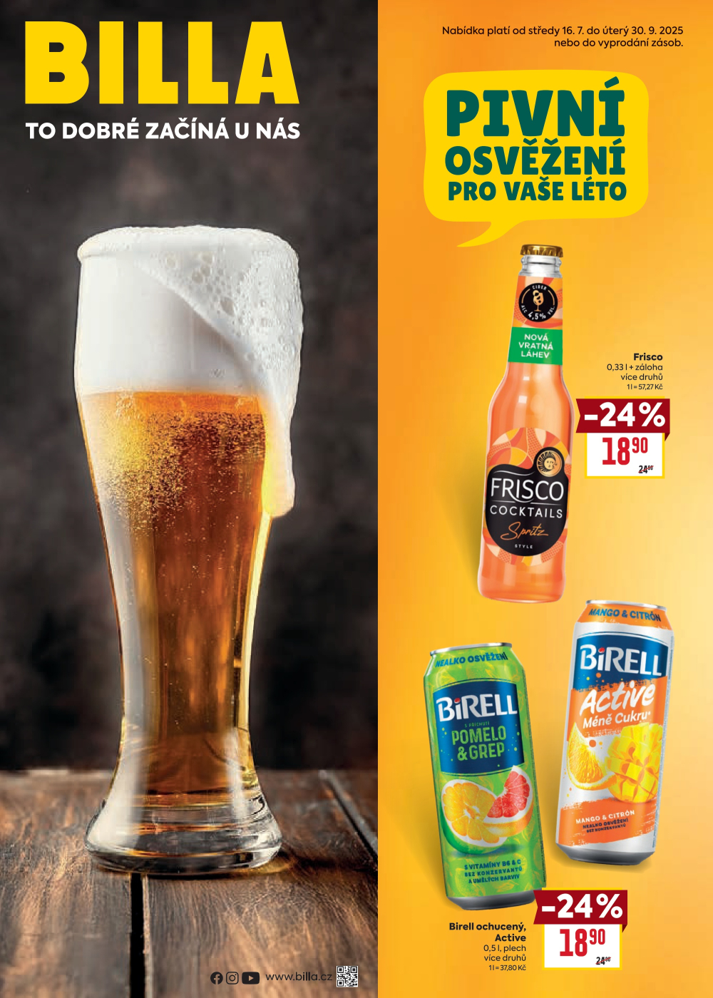 Leták BILLA leták - Pivní osvěžení pro vaše léto - strana 1