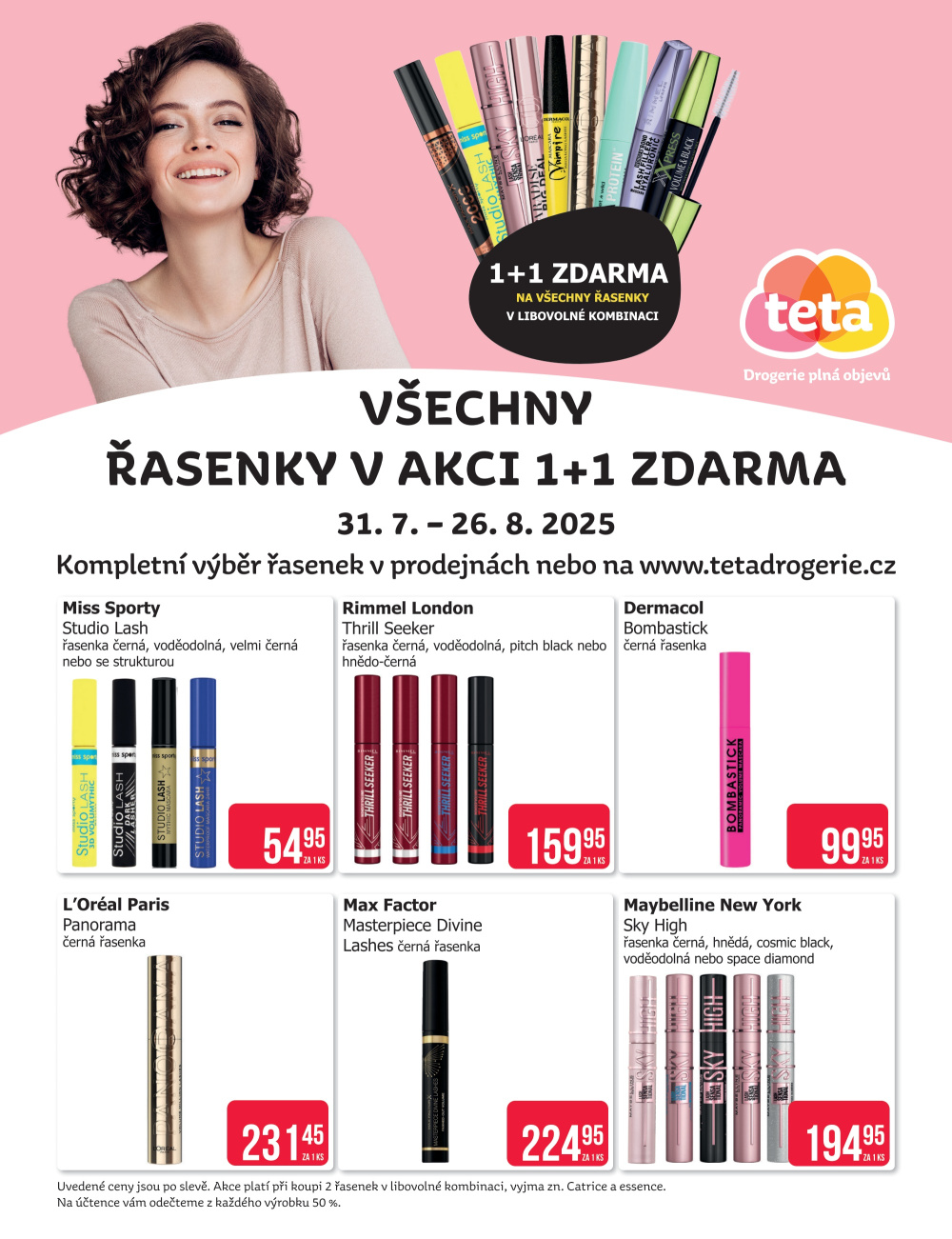 Leták Teta drogerie - Všechny řasenky v akci 1 + 1 zdarna - strana 1