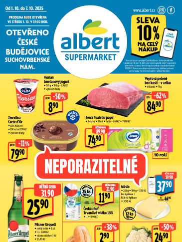 Albert Supermarket leták - Č. Budějovice, Suchovrbenské nám.