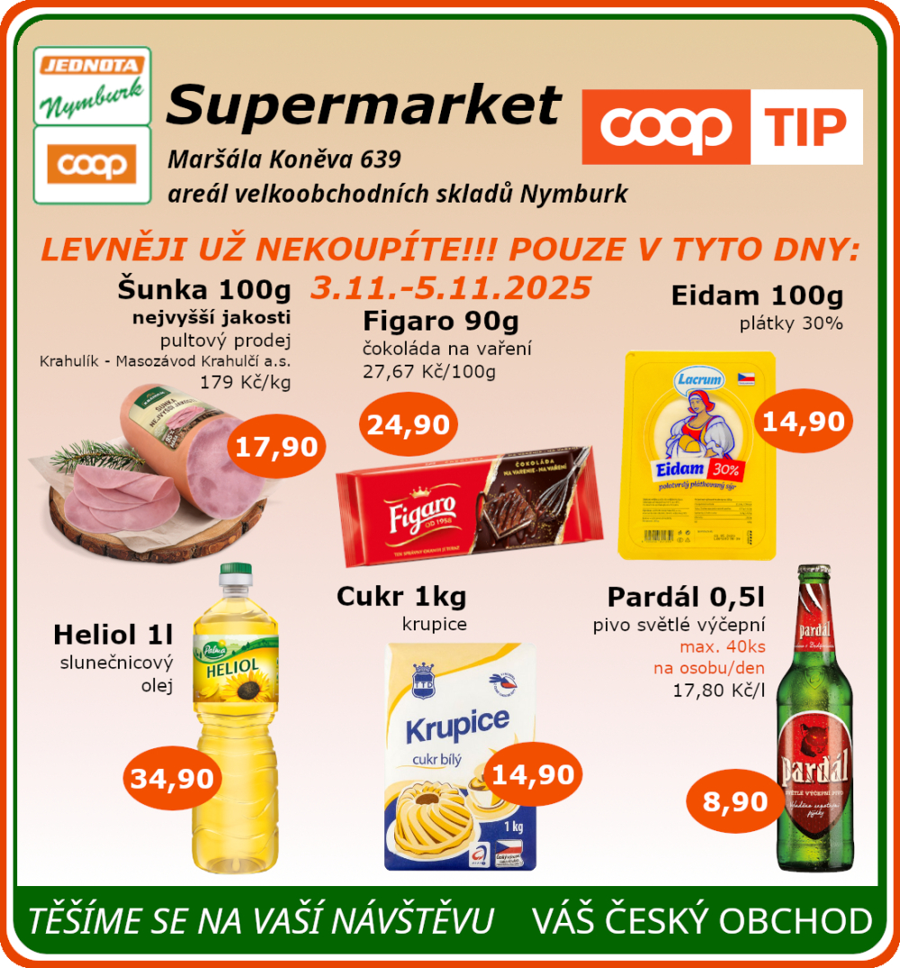 Leták COOP Jednota Nymburk Supermarket leták - strana 1
