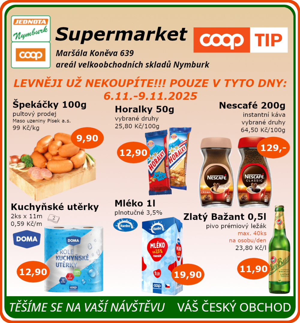 Leták COOP Jednota Nymburk Supermarket leták - strana 1