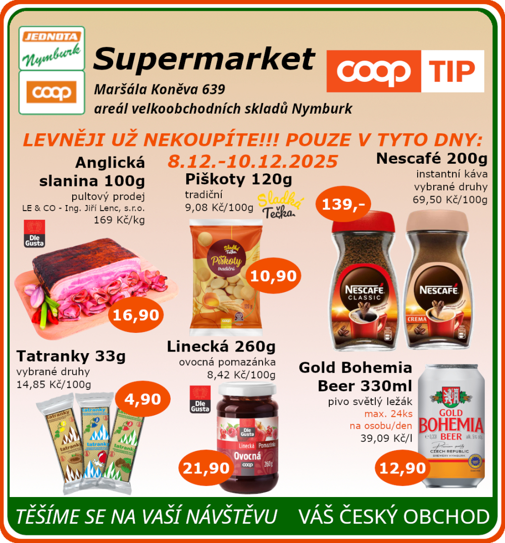 Leták COOP Jednota Nymburk Supermarket leták - strana 1