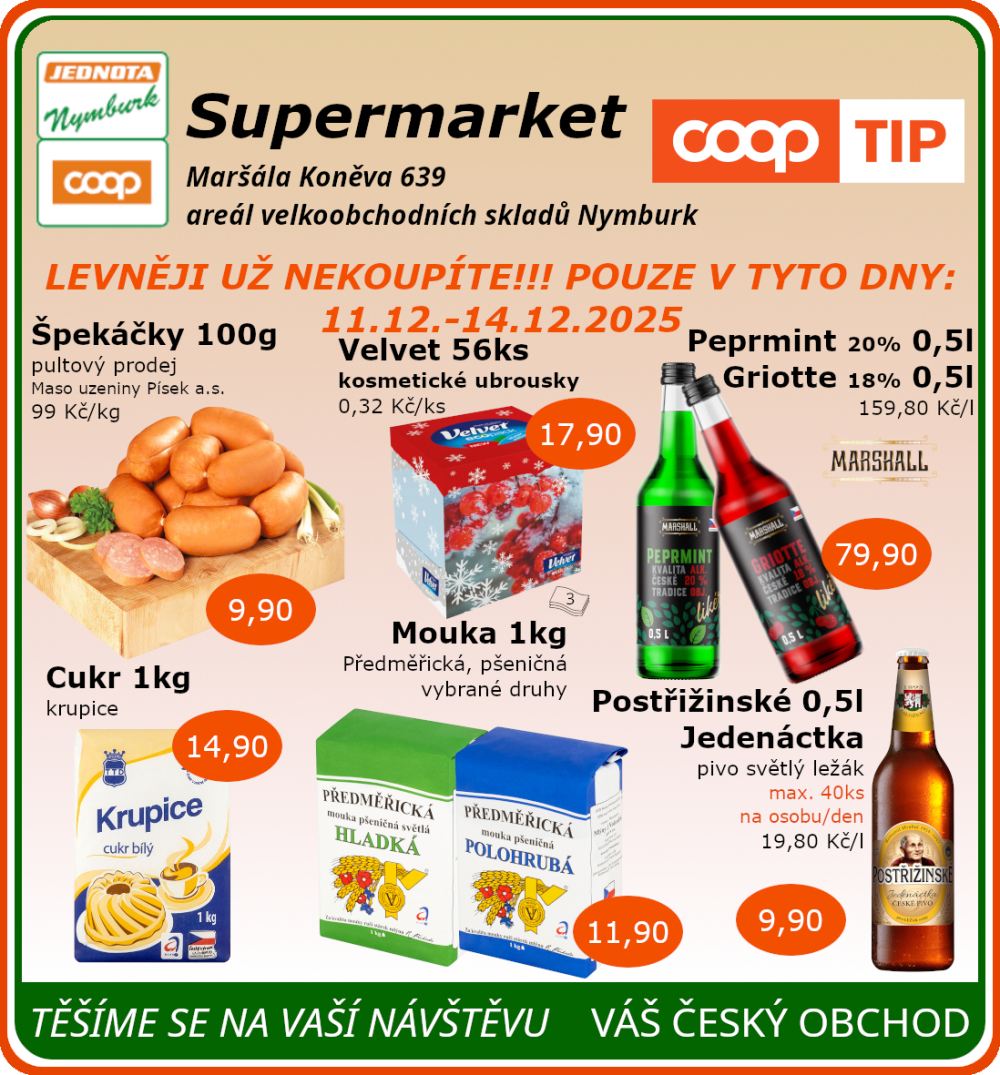 Leták COOP Jednota Nymburk Supermarket leták - strana 1