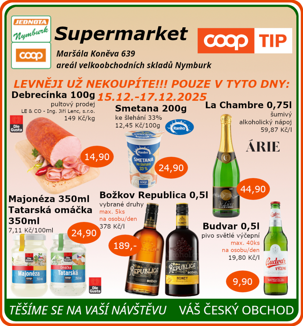 Leták COOP Jednota Nymburk Supermarket leták - strana 1