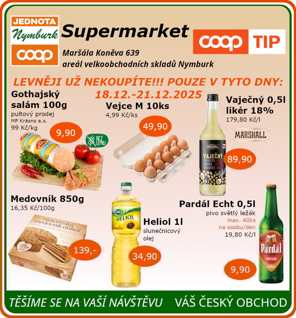 Leták COOP Jednota Nymburk Supermarket leták - strana 1