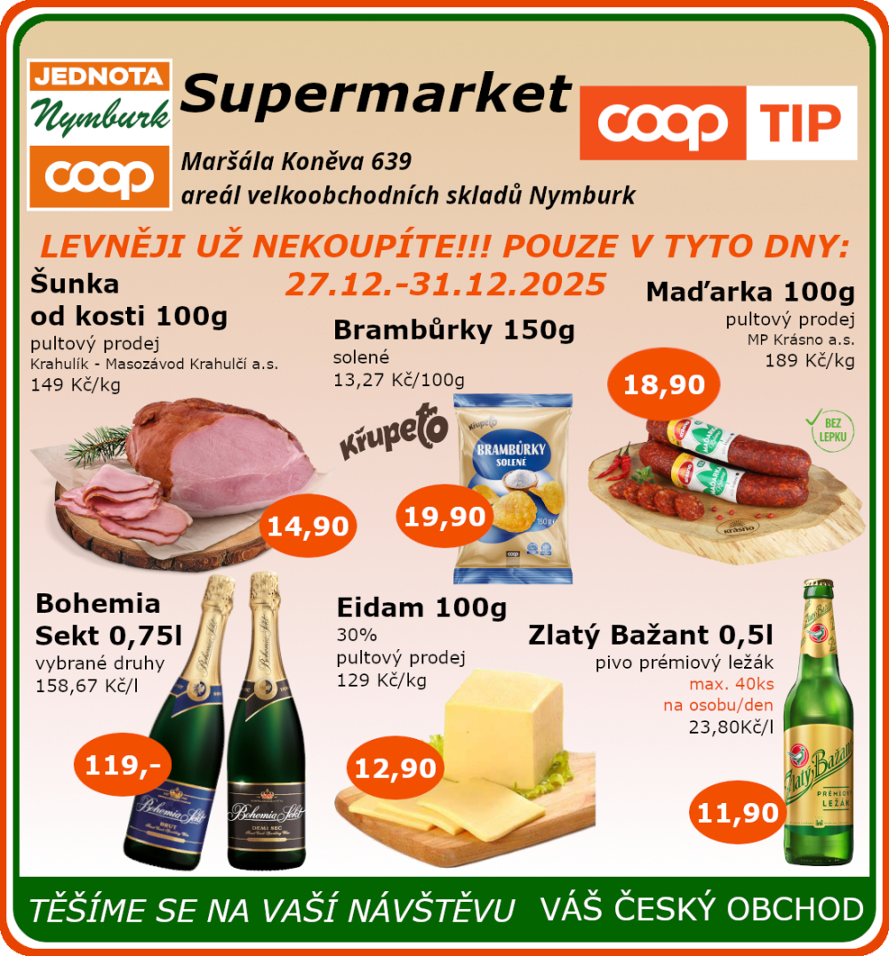 Leták COOP Jednota Nymburk Supermarket leták - strana 1