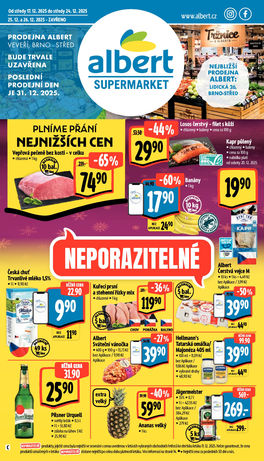 Leták Albert Supermarket leták - Brno, Veveří - strana 1