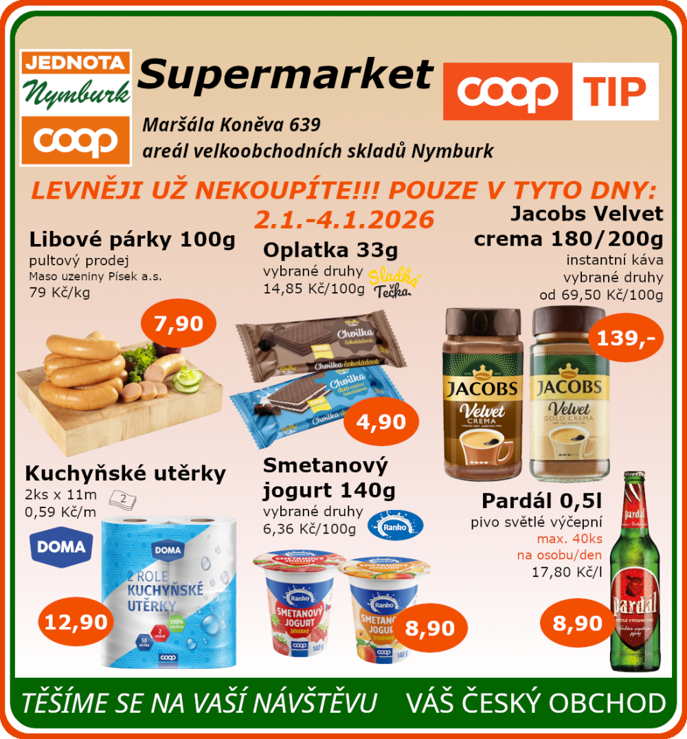 Leták COOP Jednota Nymburk Supermarket leták - strana 1