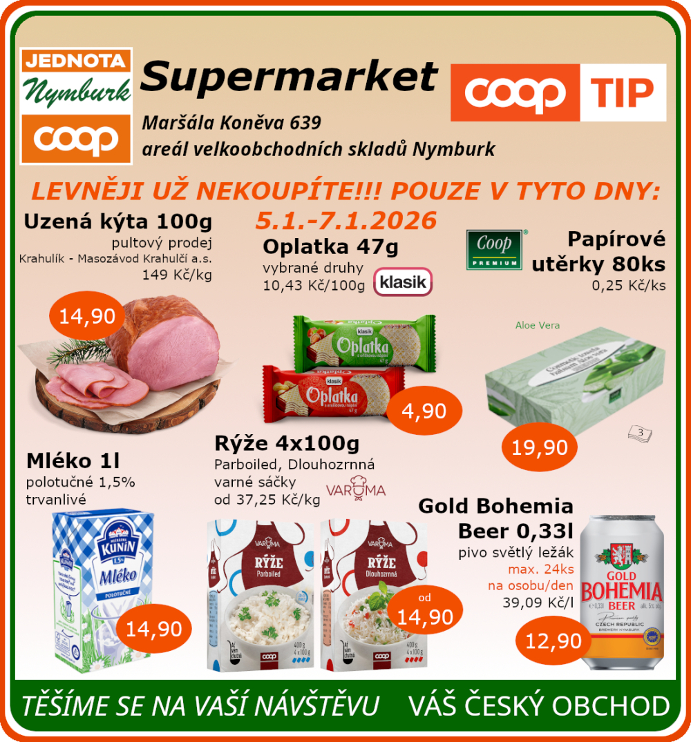 Leták COOP Jednota Nymburk Supermarket leták - strana 1