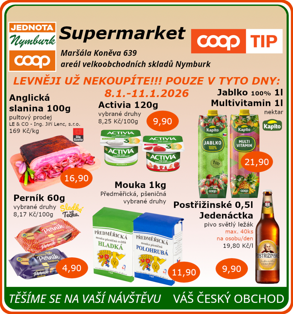 Leták COOP Jednota Nymburk Supermarket leták - strana 1