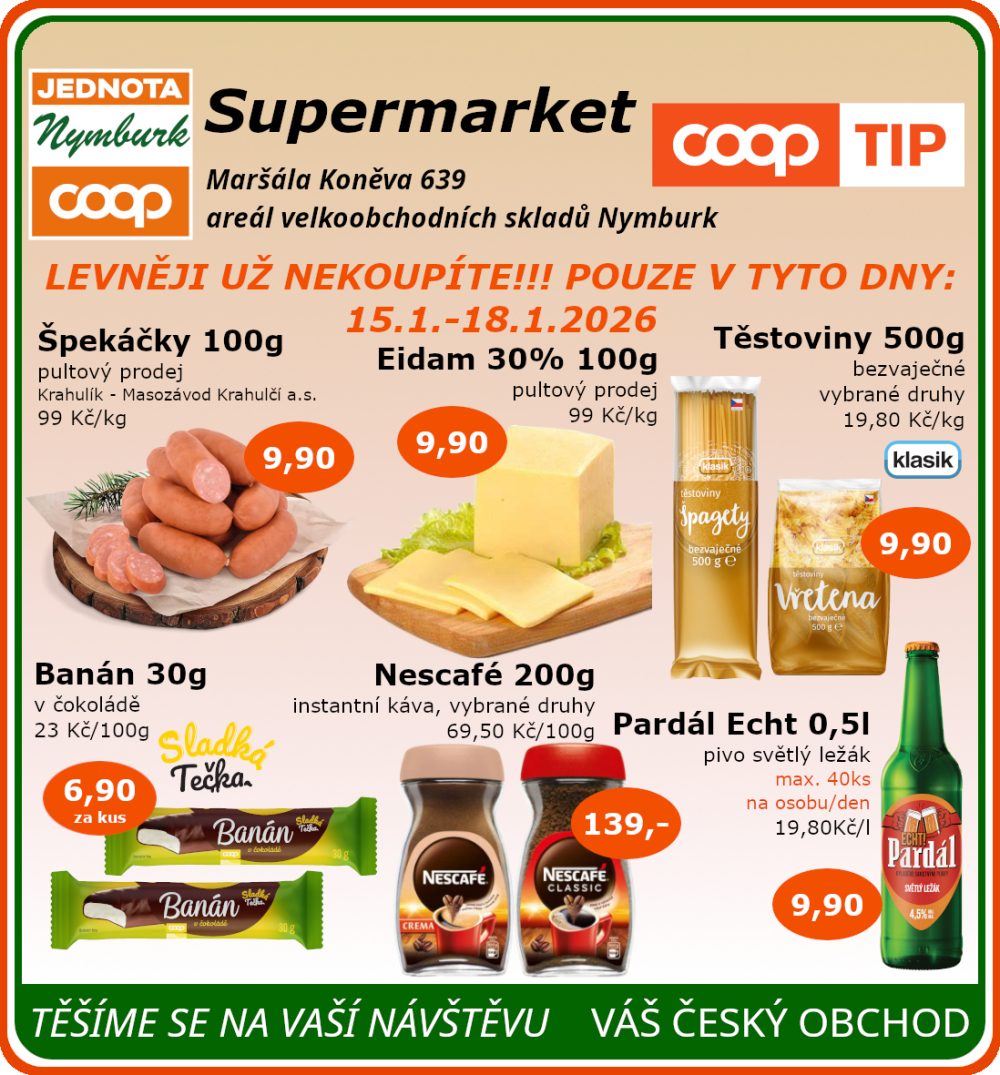 Leták COOP Jednota Nymburk Supermarket leták - strana 1
