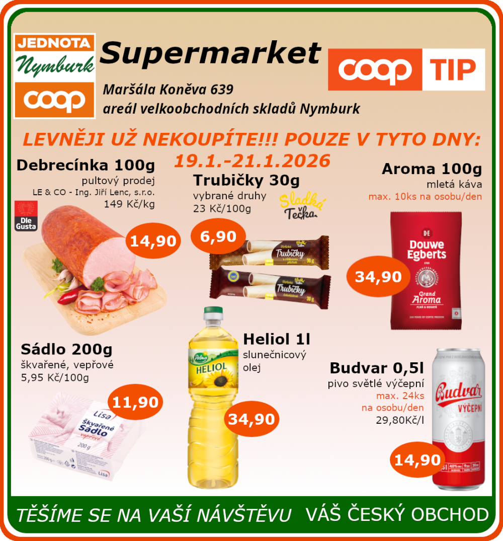 Leták COOP Jednota Nymburk Supermarket leták - strana 1