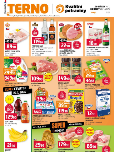 Terno leták - České Budějovice, Třeboň, Trhové Sviny, Týn nad Vltavou, Bechyně, Hradec Králové, Olomouc, Borovany