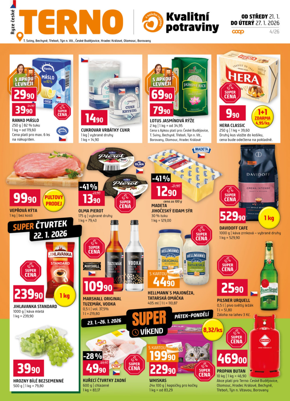 Leták Terno leták - České Budějovice, Týn nad Vltavou, Bechyně, Třeboň, Trhové Sviny, Borovany, Olomouc, Hradec Králové - strana 1