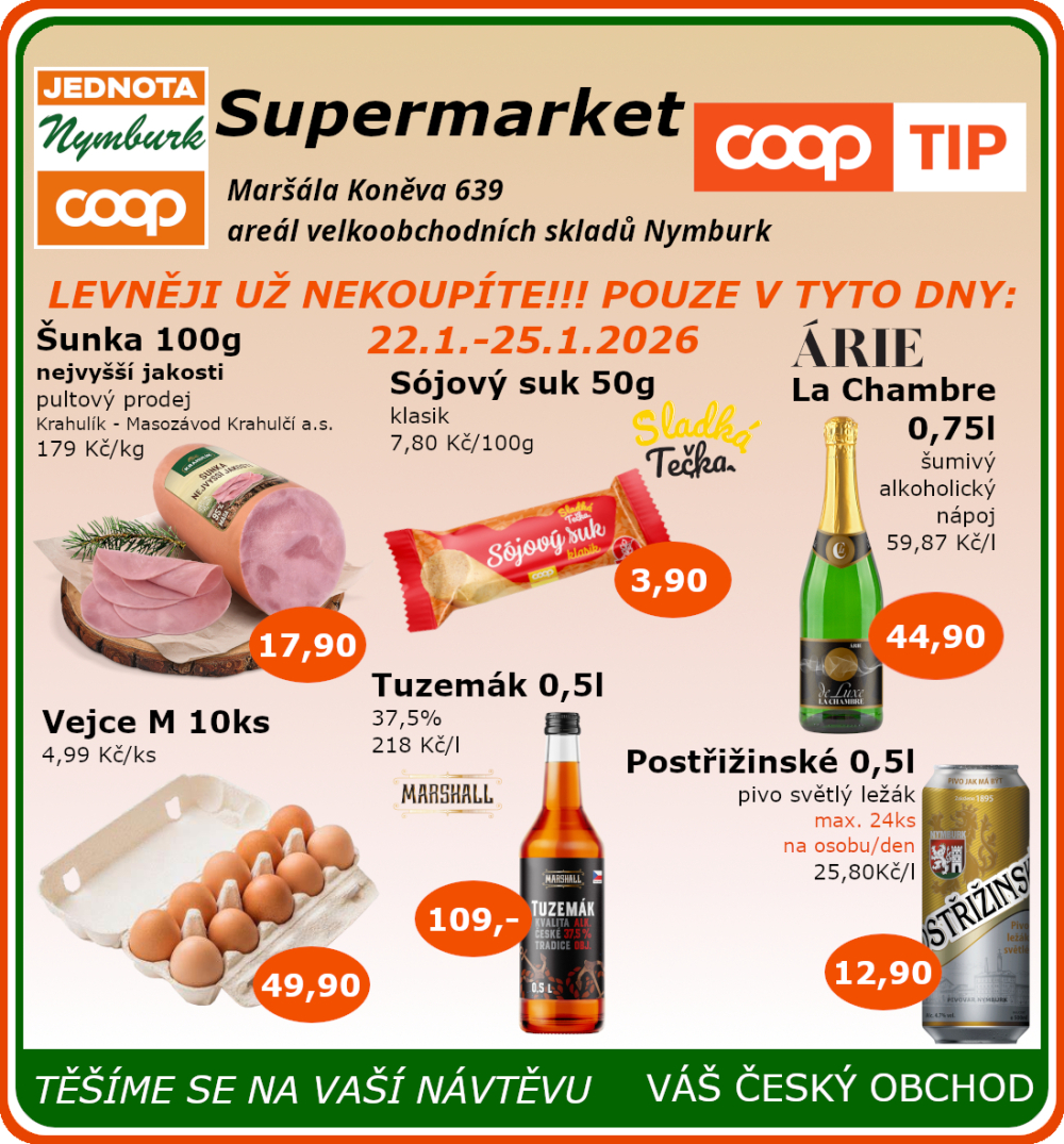 Leták COOP Jednota Nymburk Supermarket leták - strana 1