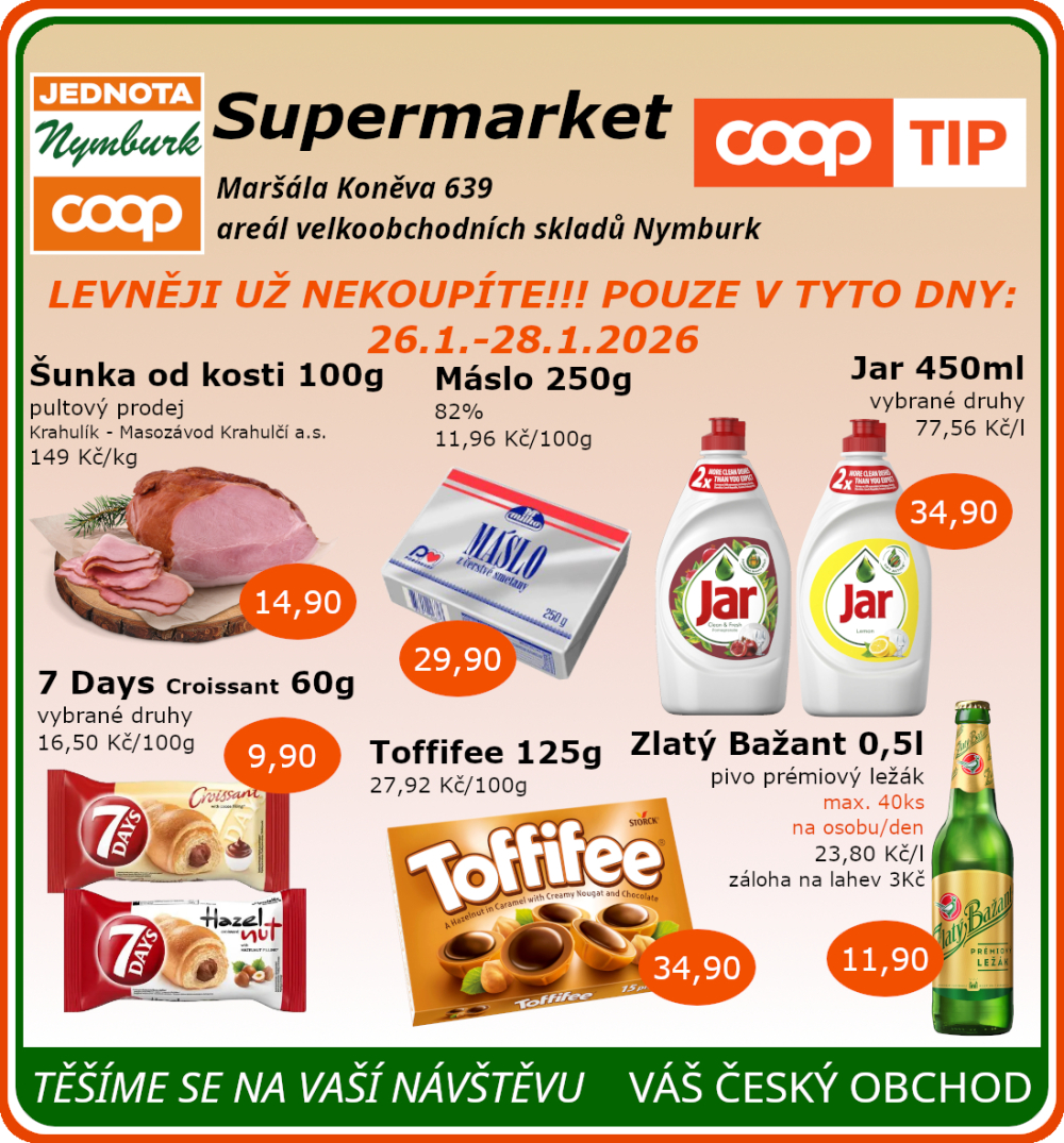 Leták COOP Jednota Nymburk Supermarket leták - strana 1