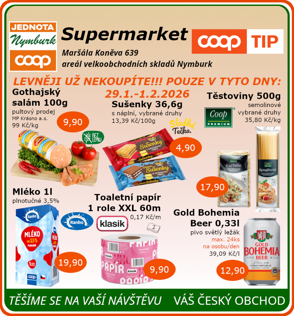 Leták COOP Jednota Nymburk Supermarket leták - strana 1