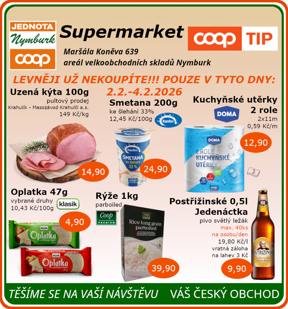 Leták COOP Jednota Nymburk Supermarket leták - strana 1