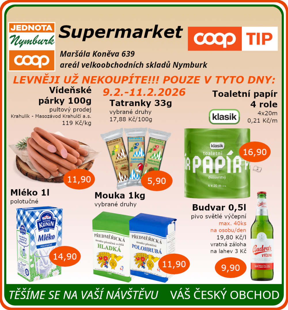Leták COOP Jednota Nymburk Supermarket leták - strana 1