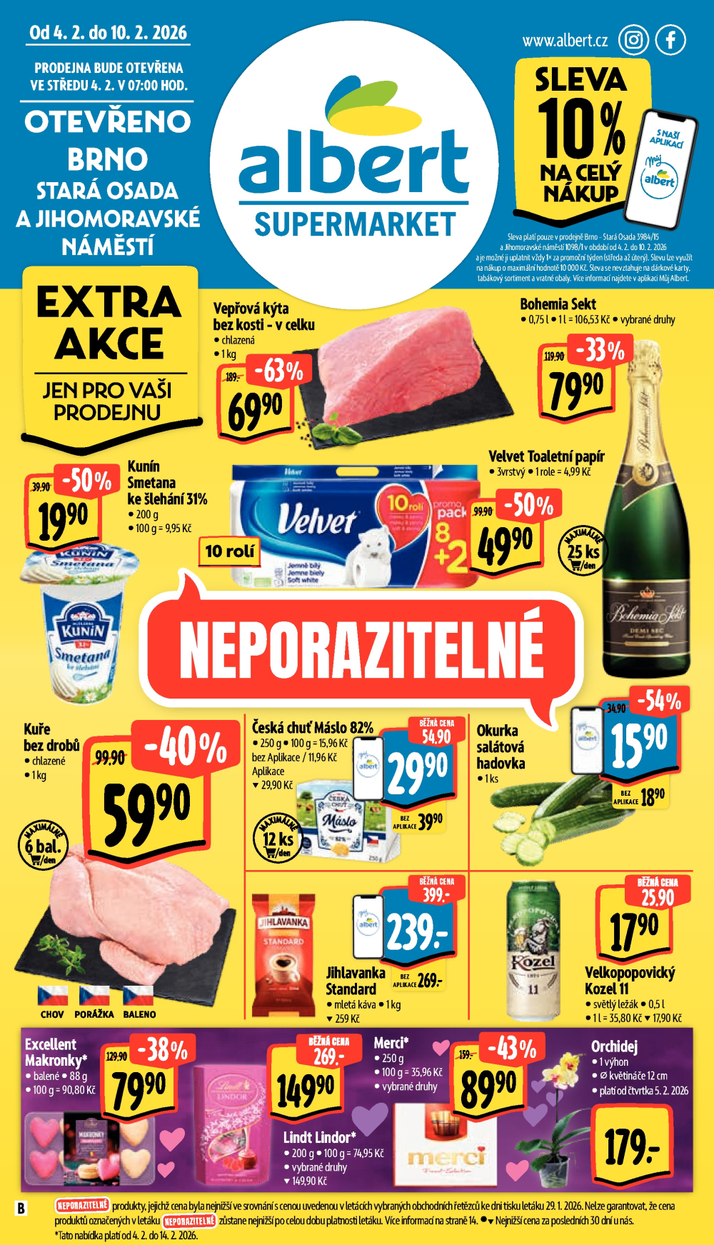 Leták Albert Supermarket leták - Brno, Stará Osada a Jihomoravské náměstí - strana 1