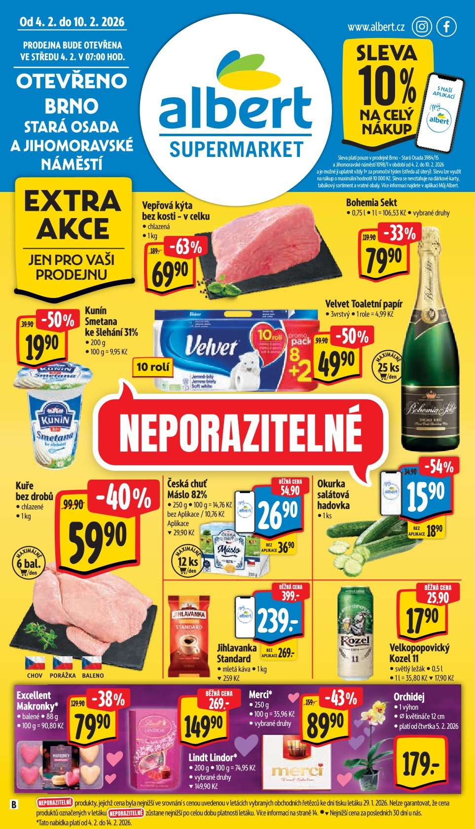 Leták Albert Supermarket leták - Brno, Stará Osada a Jihomoravské náměstí - strana 1