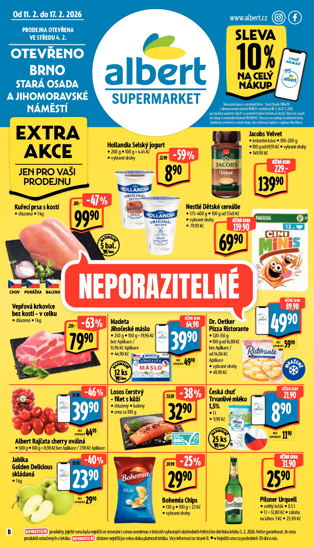 Leták Albert Supermarket leták - Brno, Stará Osada a Jihomoravské náměstí - strana 1