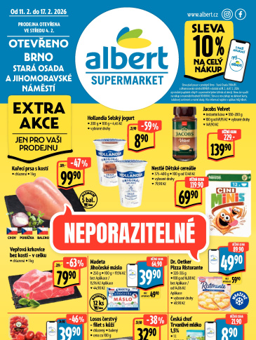 Albert Supermarket leták - Brno, Stará Osada a Jihomoravské náměstí