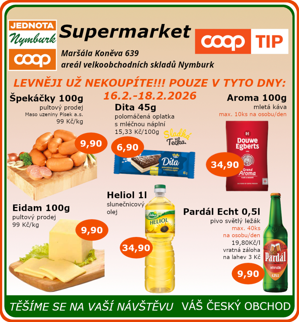 Leták COOP Jednota Nymburk Supermarket leták - strana 1