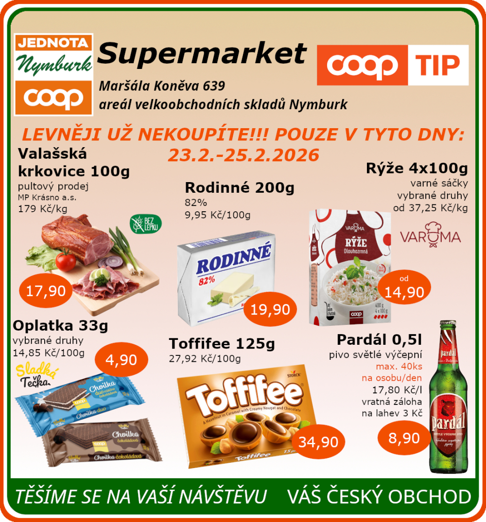 Leták COOP Jednota Nymburk Supermarket leták - strana 1
