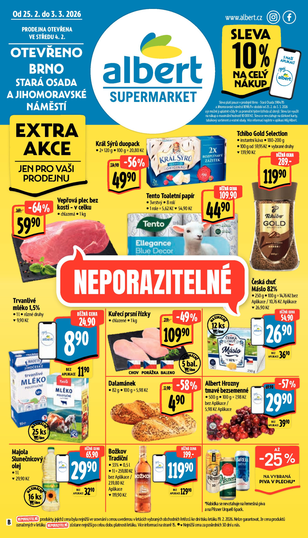 Leták Albert Supermarket leták - Brno Stará Osada a Jihomoravské náměstí - strana 1