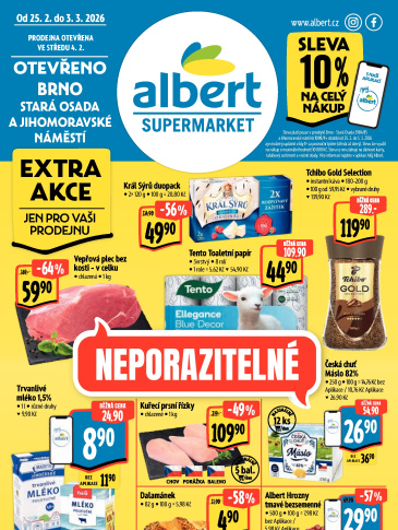 Albert Supermarket leták - Brno Stará Osada a Jihomoravské náměstí