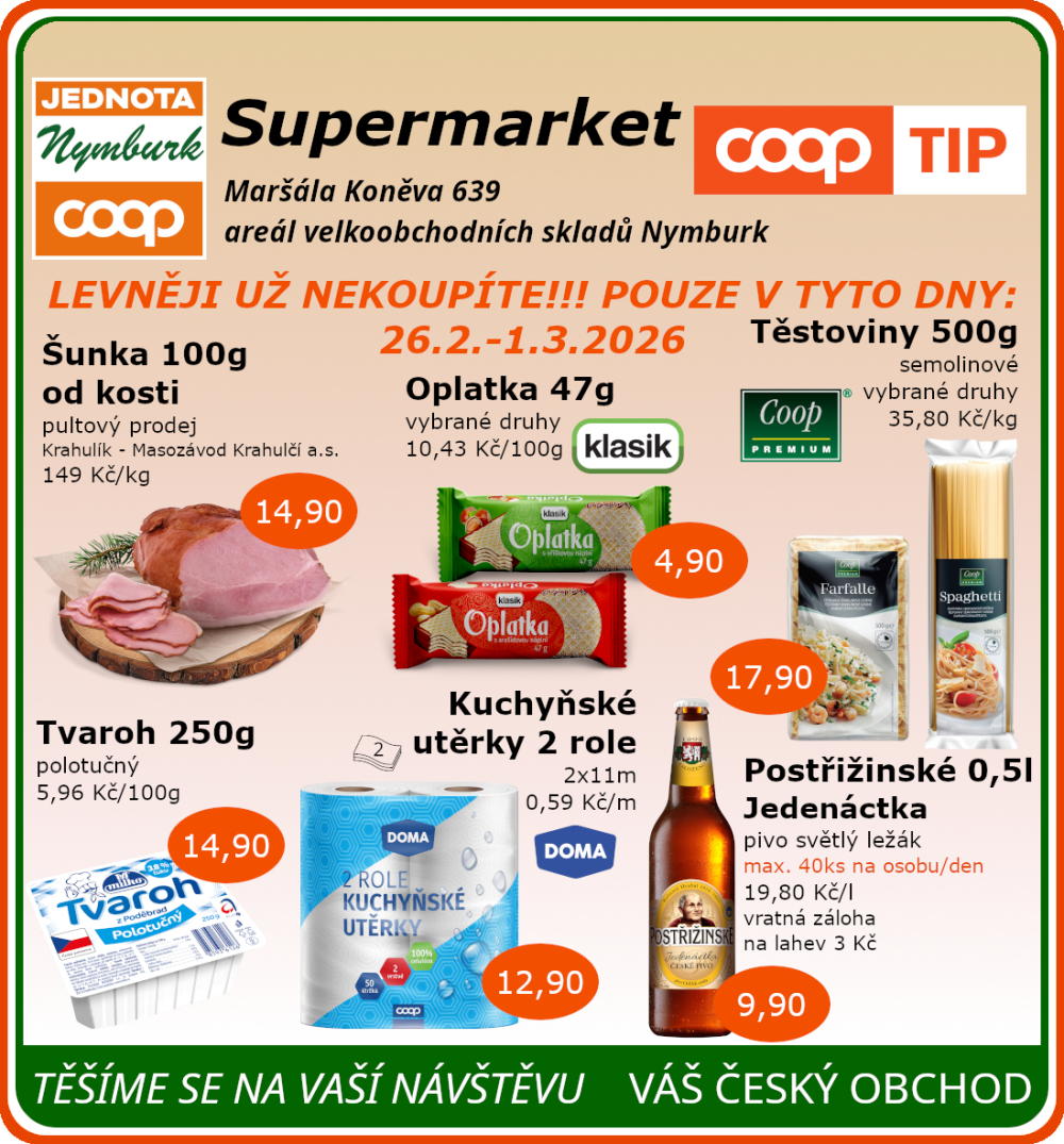 Leták COOP Jednota Nymburk Supermarket leták - strana 1
