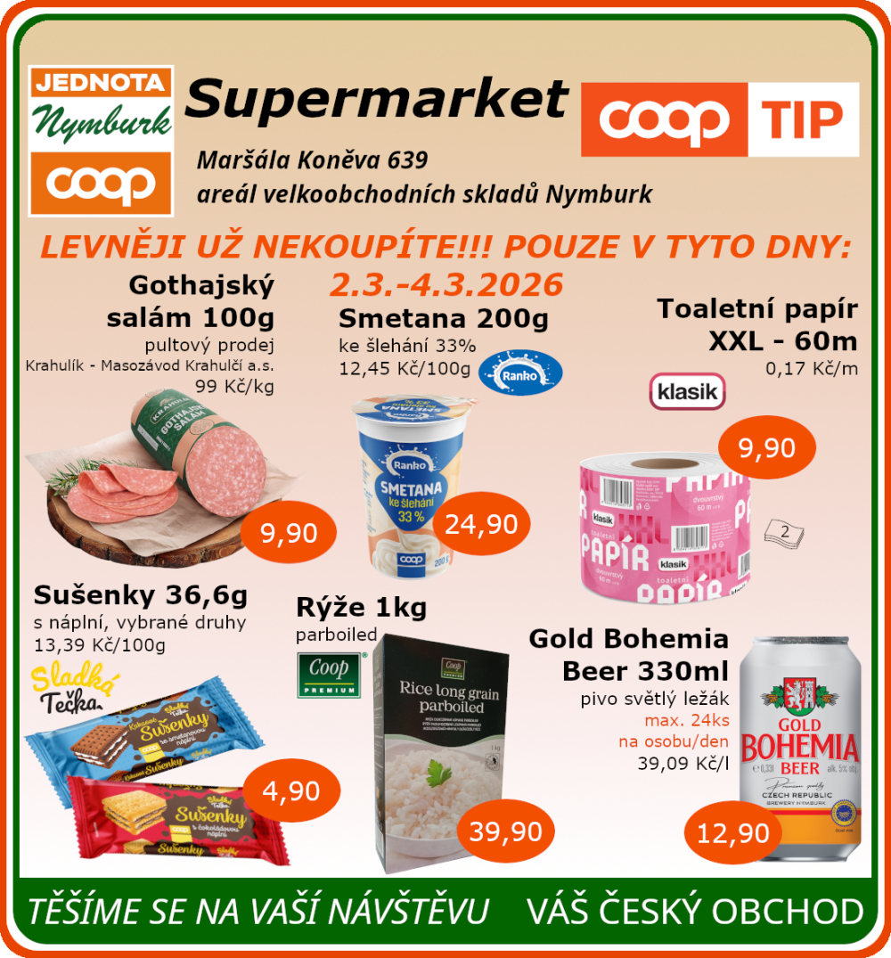 Leták COOP Jednota Nymburk Supermarket leták - strana 1