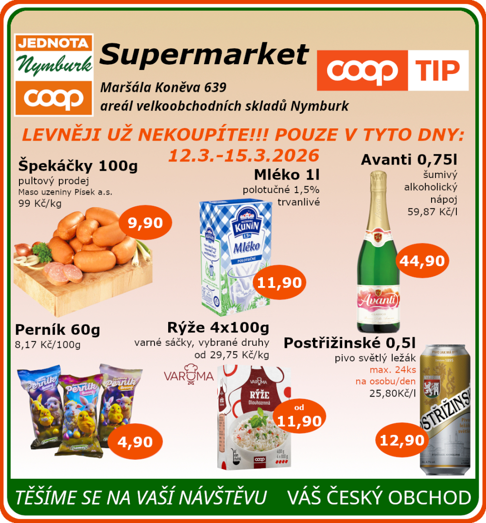 Leták COOP Jednota Nymburk Supermarket leták - strana 1