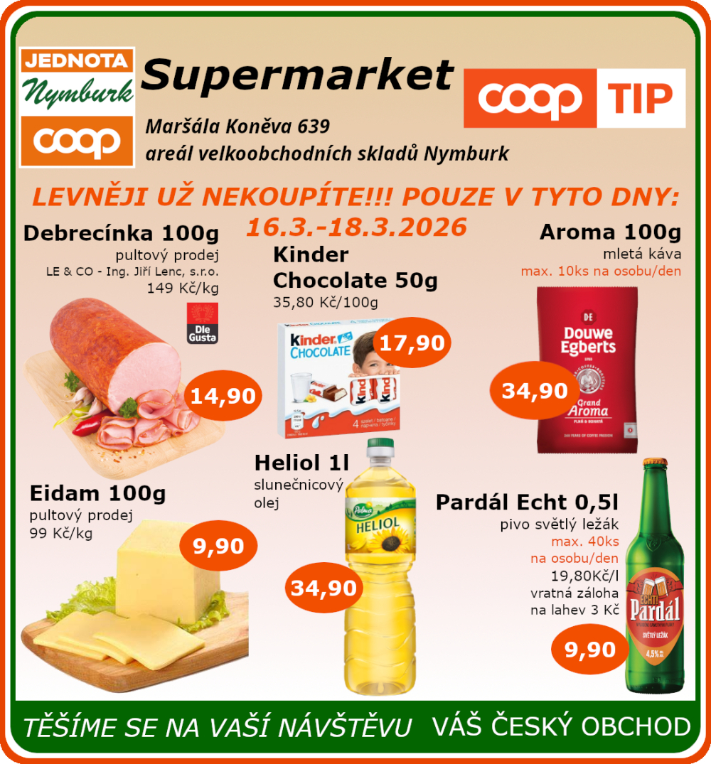 Leták COOP Jednota Nymburk Supermarket leták - strana 1
