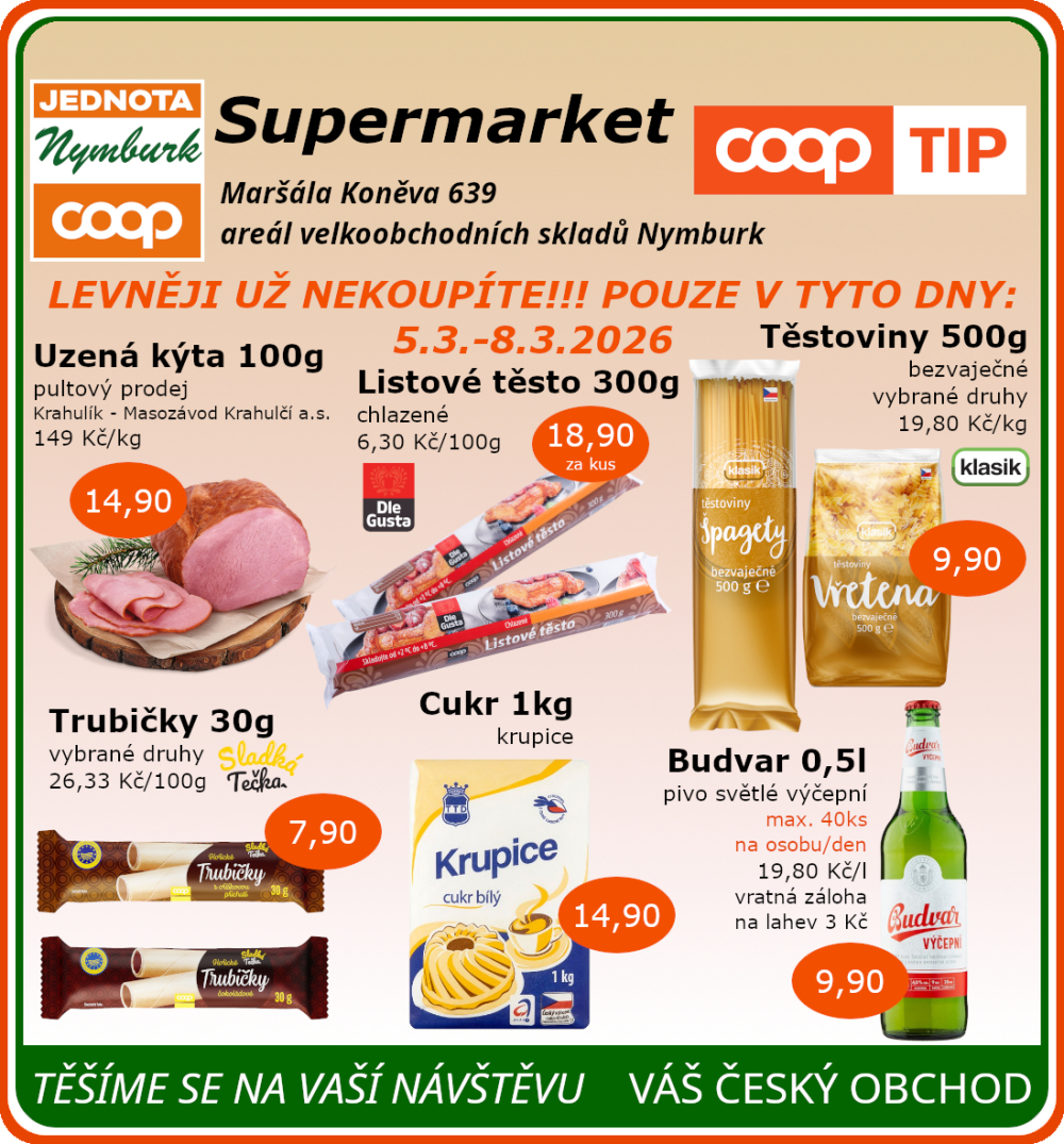 Leták COOP Jednota Nymburk Supermarket leták - strana 1