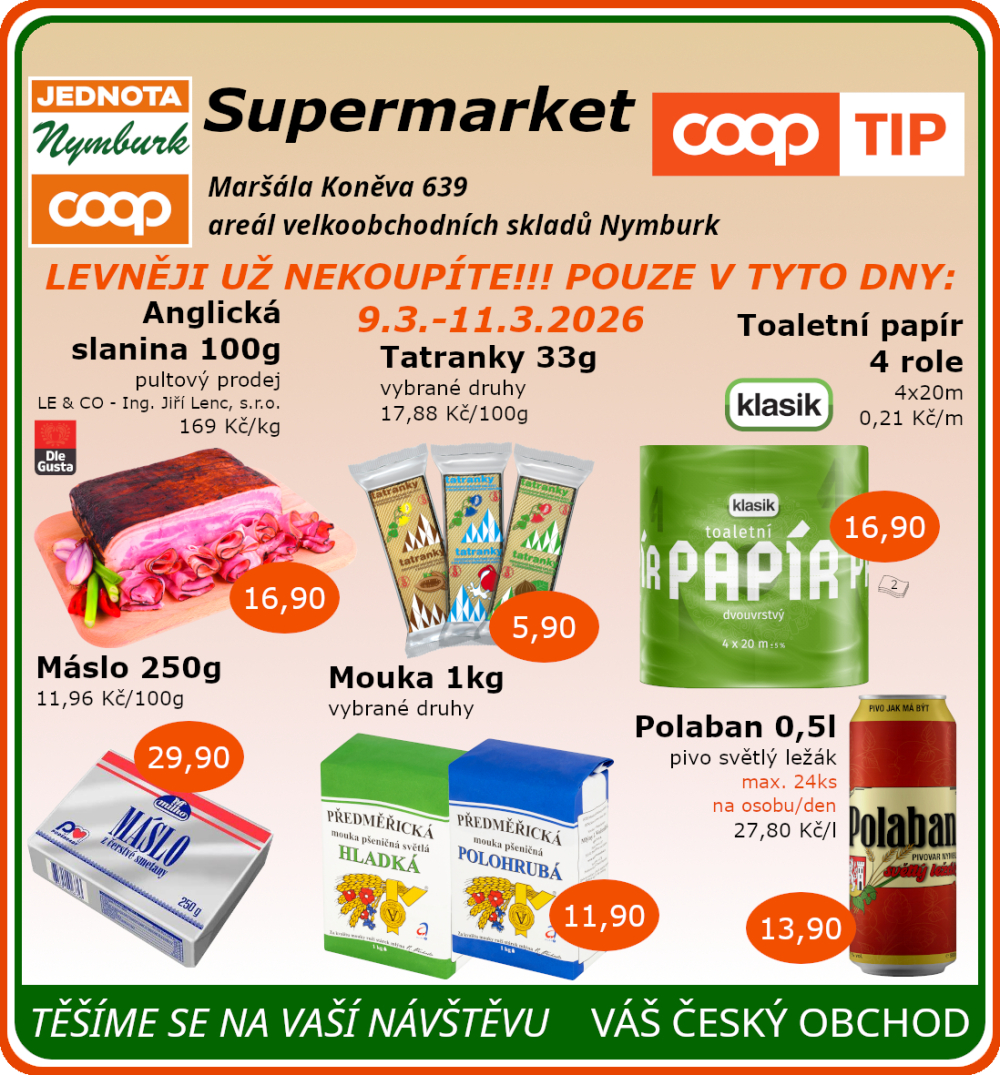Leták COOP Jednota Nymburk Supermarket leták - strana 1