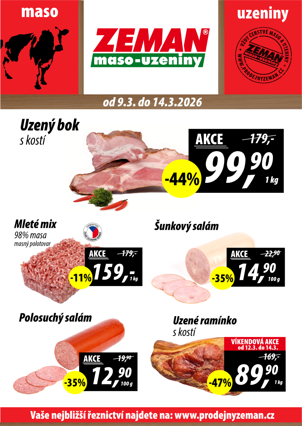 Leták ZEMAN maso - uzeniny leták Plzeň, Sukova - strana 1