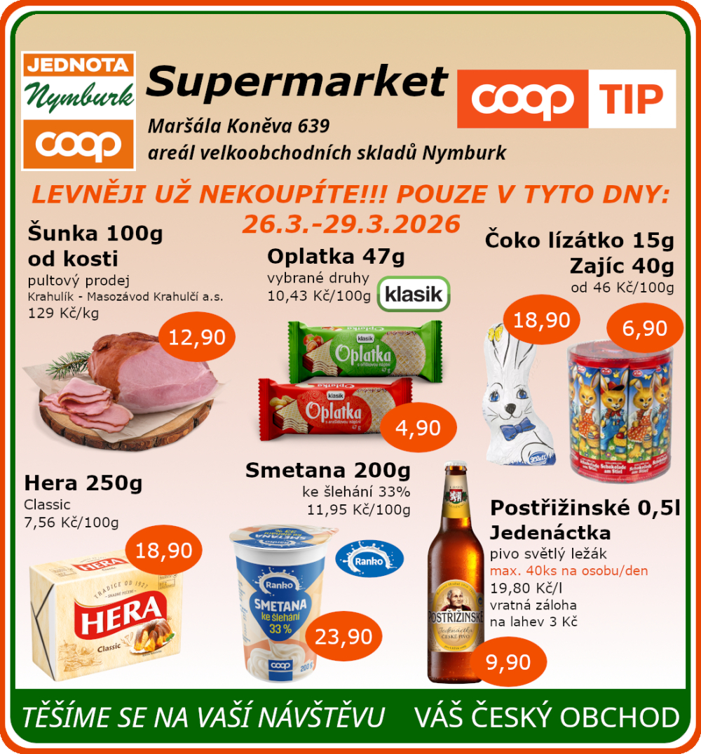 Leták COOP Jednota Nymburk Supermarket leták - strana 1