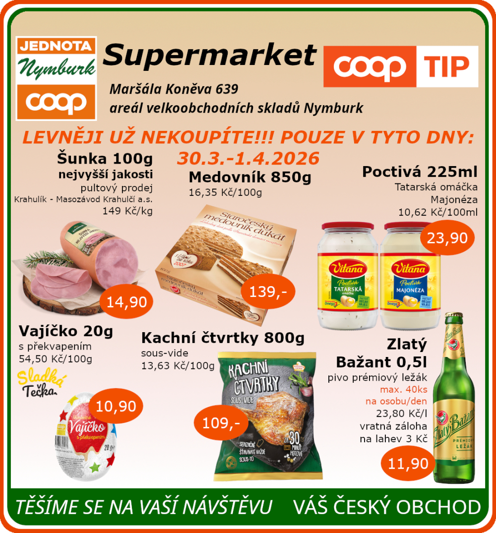 Leták COOP Jednota Nymburk Supermarket leták - strana 1