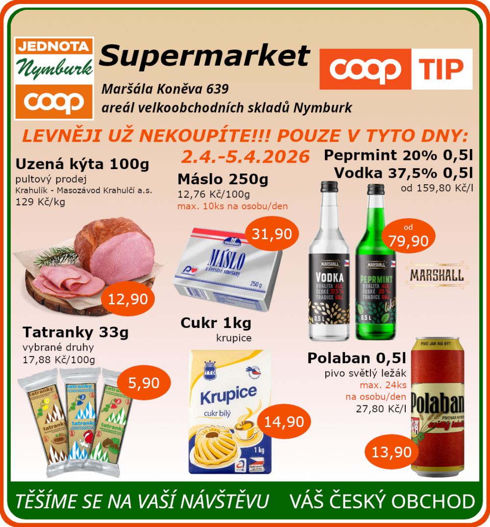 Leták COOP Jednota Nymburk Supermarket leták - strana 1