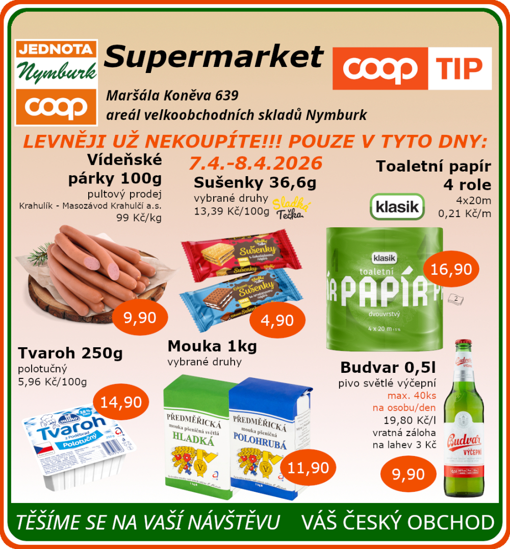 Leták COOP Jednota Nymburk Supermarket leták - strana 1