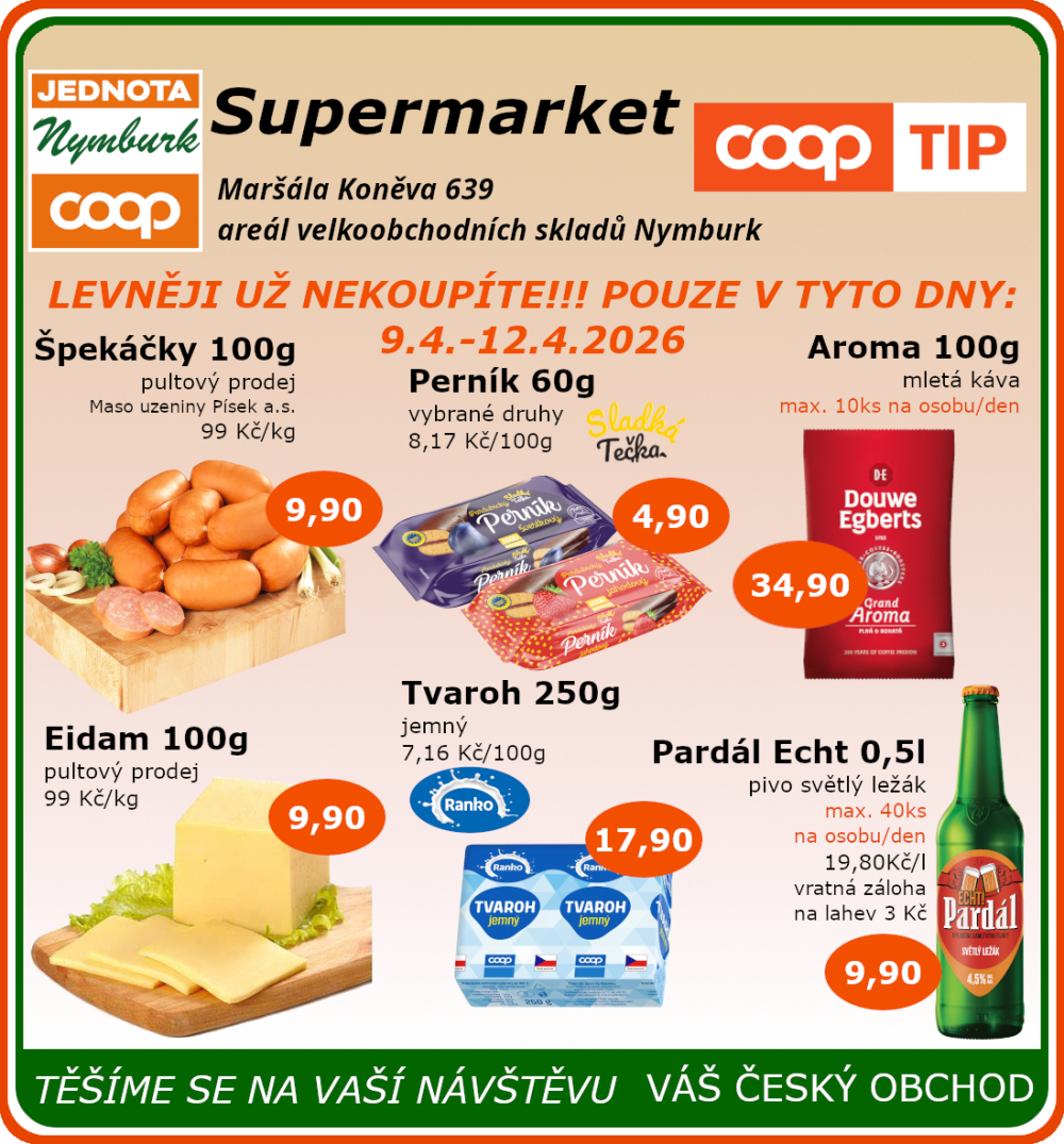 Leták COOP Jednota Nymburk Supermarket leták - strana 1